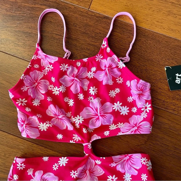 Art Class Girls' Simply Hibiscus One Piece Swimsuit Pink L (10/12) NWT - Picture 4 of 8